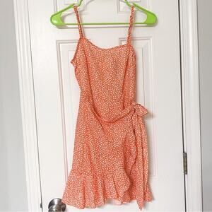 ZAFUL • Orange + White Floral Ruffle Wrap Mini Dress